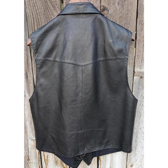 Adler Vintage Men's Black Authentic Collared Leather Motorcycle Biker Vest - Picture 2 of 9
